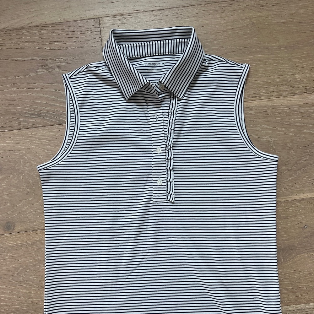NWOT Tory Burch Sport women’s black white striped ruffle polo tank top XS
